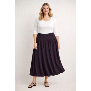 Eileen Fisher Plum Purple Elastic Waist‎ Gathered Midi Skirt Plus Size 2X